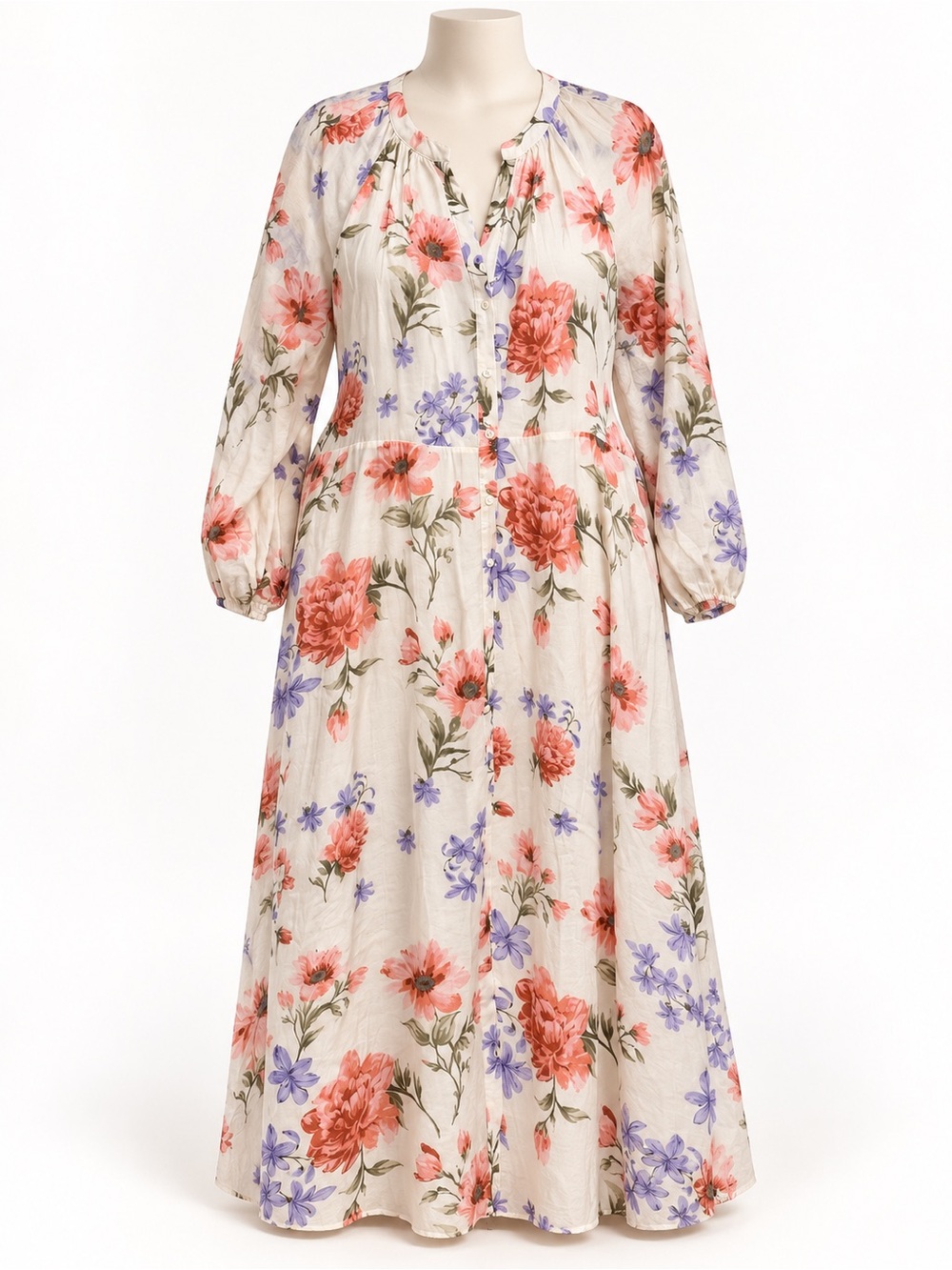 CeCe White Maxi Dress with Coral & Lavender Floral Print